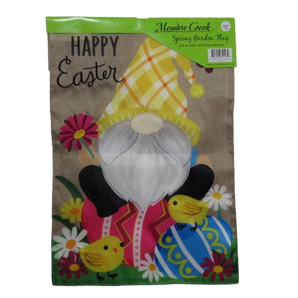 Meadow Creek Easter Spring Garden Flag Gnome Double Sided 12.5" x 18" Appliqued - Picture 1 of 5